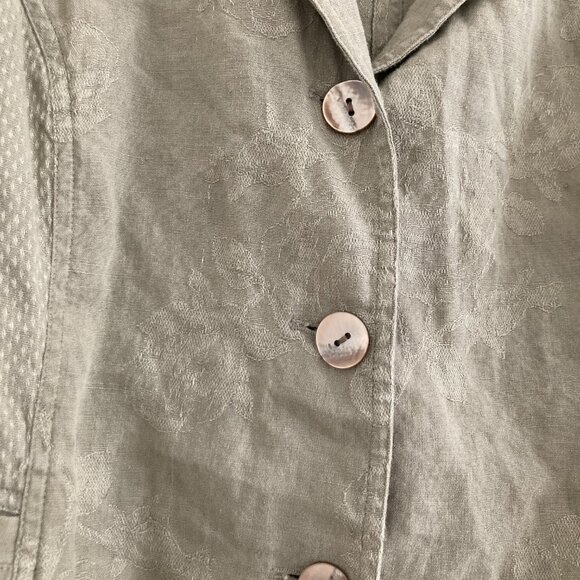 J Jill Linen Blend Green Button Front Jacket Floral Boho Lagenlook Size 10 - Picture 4 of 12